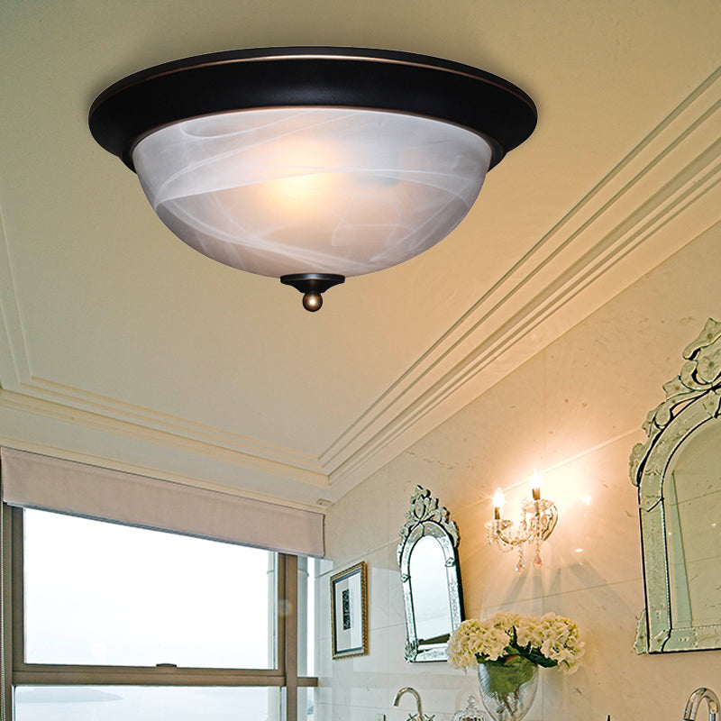 Classic Frosted Glass Flush Mount Lamp - Black/Black And Gold 3-Light Living Room Ceiling Fixture