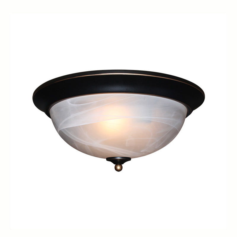 Classic Frosted Glass Flush Mount Lamp - Black/Black And Gold 3-Light Living Room Ceiling Fixture