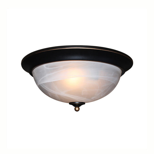 Classic Frosted Glass Flush Mount Lamp - Black/Black And Gold 3-Light Living Room Ceiling Fixture