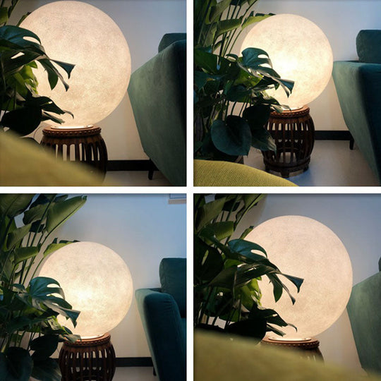 Simplicity Moon Sphere White Nightstand Lamp: Plastic 1-Light Bedroom Table Light