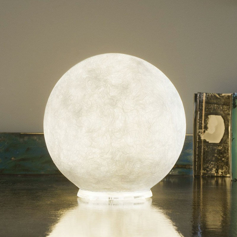 Simplicity Moon Sphere White Nightstand Lamp: Plastic 1-Light Bedroom Table Light