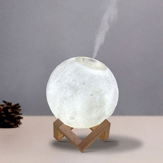 Nordic Moon Humidifier Table Lamp - White With Wood Base / 6