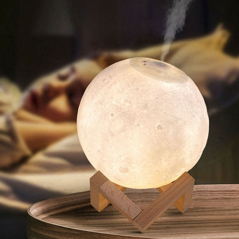 Nordic Moon Humidifier Table Lamp - White With Wood Base