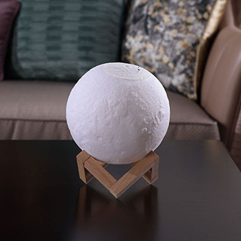 Nordic Moon Humidifier Table Lamp - White With Wood Base