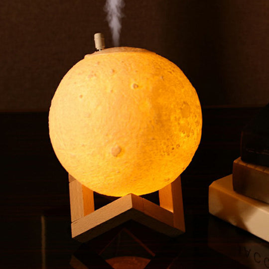 Modern White Moon Led Night Light Humidifier With Wooden Stand - Table