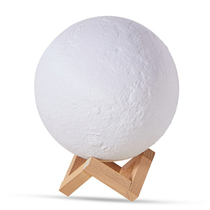 Nordic White Led Nightstand Lamp: Plastic 3D Moon Globe With Wooden Bracket