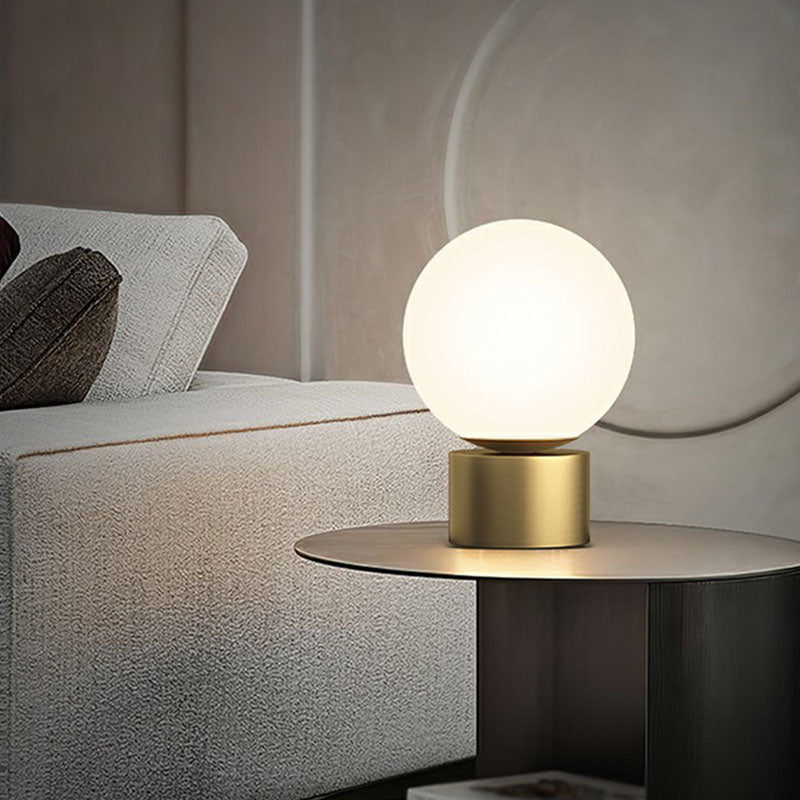 Small Sphere Night Light Glass Table Lamp With Gold Base - Simple And Elegant