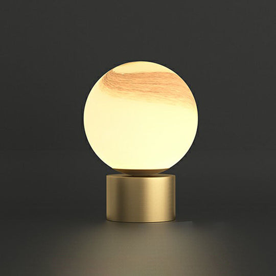 Small Sphere Night Light Glass Table Lamp With Gold Base - Simple And Elegant / F