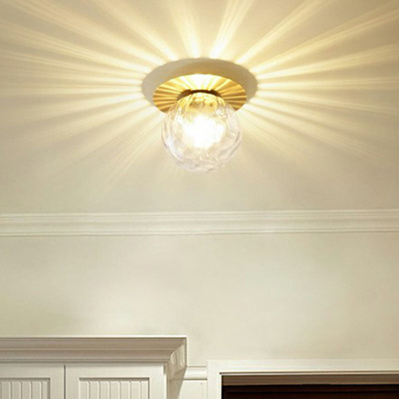 Simplicity Gold Finish Semi Flush Mount Water Glass Ball Ceiling Light For Balcony