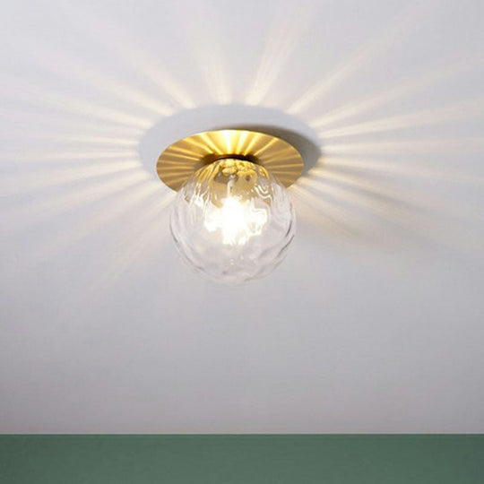 Simplicity Gold Finish Semi Flush Mount Water Glass Ball Ceiling Light for Balcony