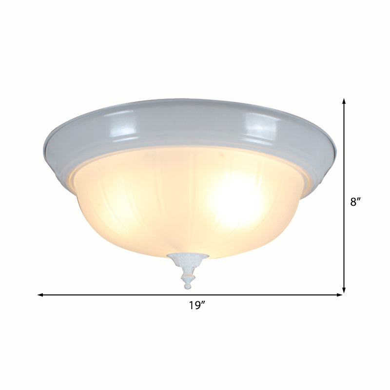 Traditional White Glass Three-Light Flush Mount Ceiling Fixture For Living Room - 13/15/19 Wide