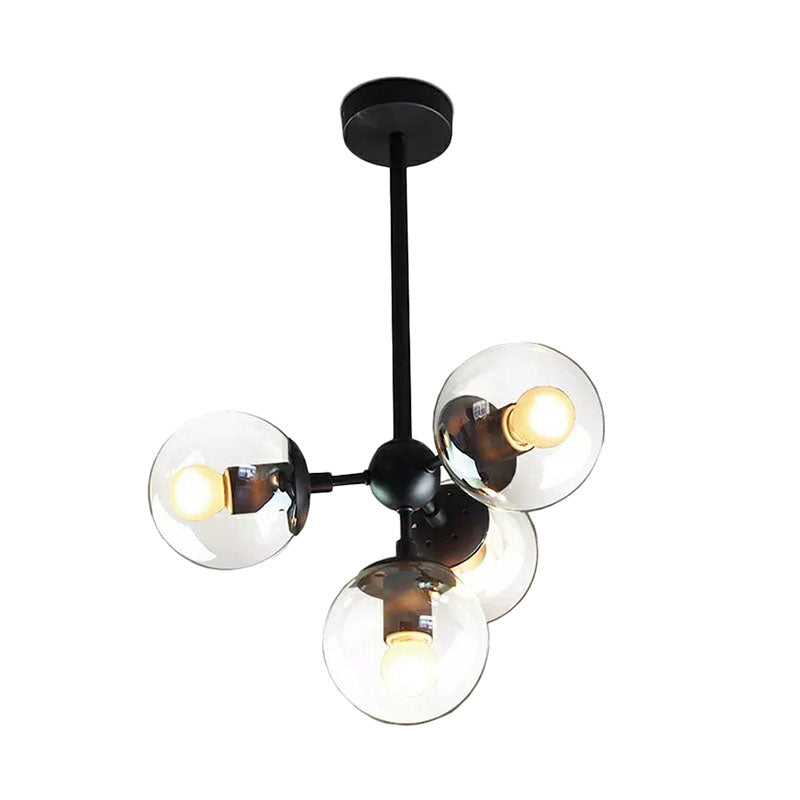 Black Glass Ball Chandelier With 5 Clear Heads - Modern Living Room Lighting