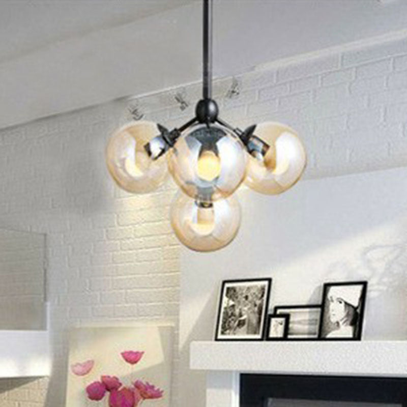 Contemporary Black Glass Chandelier - 5-Light Modern Hanging Pendant for Living Room