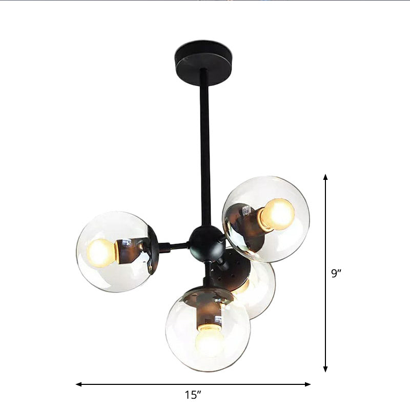 Black Glass Ball Chandelier With 5 Clear Heads - Modern Living Room Lighting