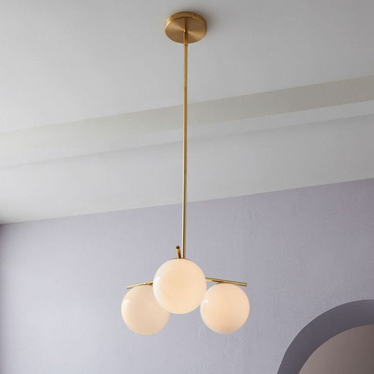 Modern 3-Head Gold Ball Chandelier with Cream Glass Shade - Minimalistic Lighting Solution