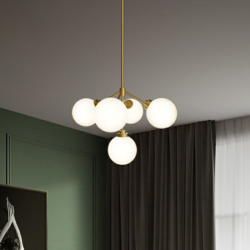 Minimalist Gold 5-Bulb Opal Glass Chandelier For Dining Room