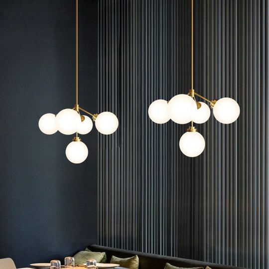 Minimalist Gold 5-Bulb Opal Glass Chandelier For Dining Room