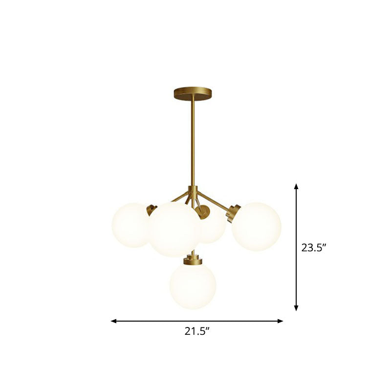 Minimalist Gold Opal Glass 5-Bulb Chandelier - Ball Dining Room Hanging Lamp