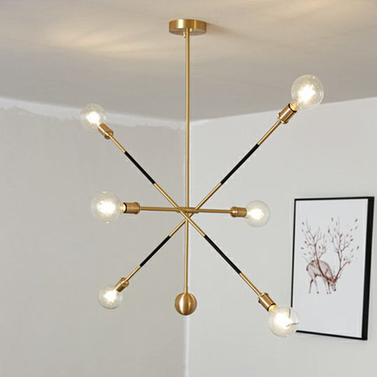 Minimalist Black & Gold Burst Chandelier: 6-Light Metal Pendant Lamp with Adjustable Design