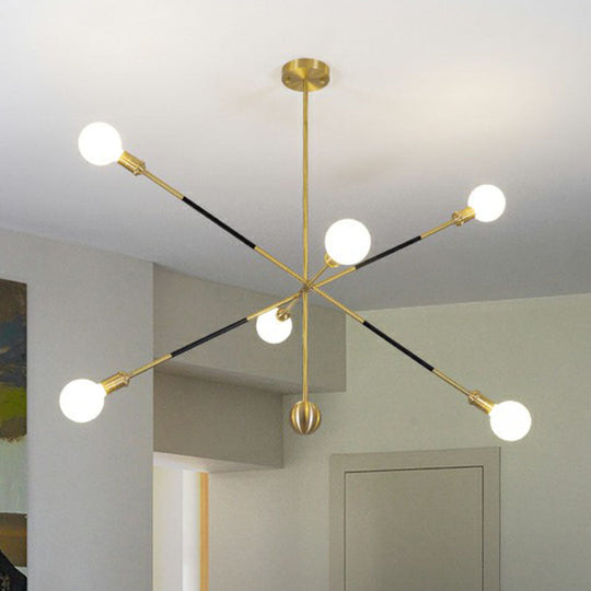 Minimalist Black & Gold Burst Chandelier: 6-Light Metal Pendant Lamp with Adjustable Design