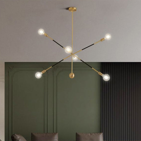 Minimalist Black & Gold Burst Chandelier: 6-Light Metal Pendant Lamp with Adjustable Design