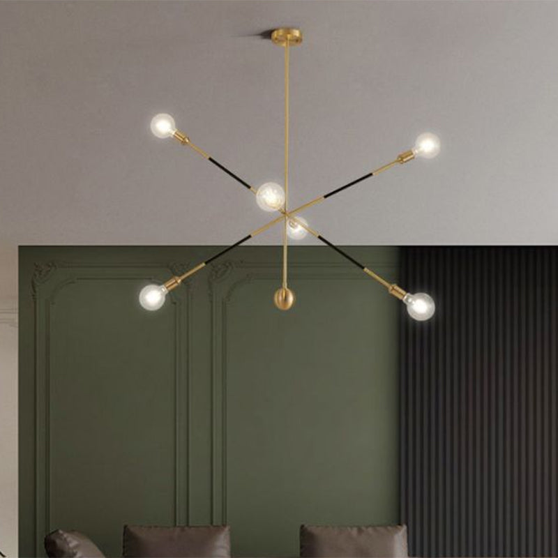 Minimalist Black And Gold Chandelier - 6 Lights Metal Pendant Lamp With Adjustable Design