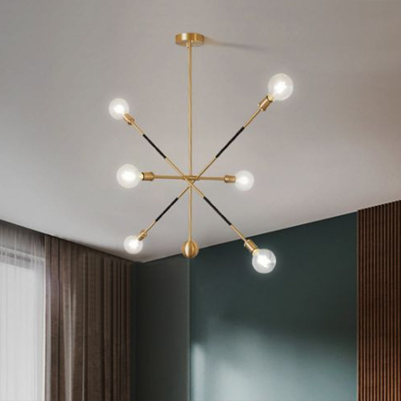 Minimalist Black & Gold Burst Chandelier: 6-Light Metal Pendant Lamp with Adjustable Design