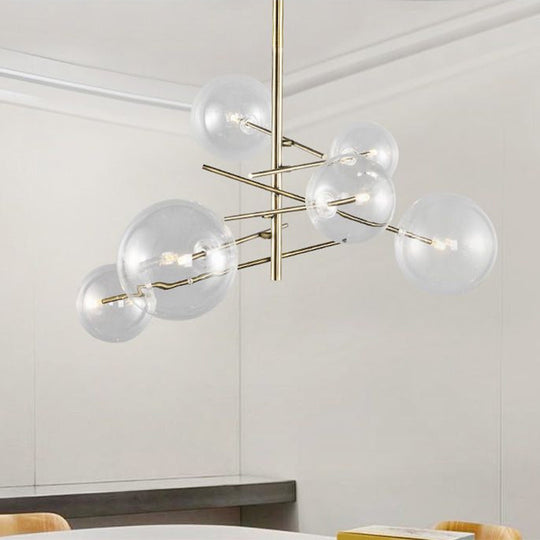 Clear Glass Chandelier - Nordic Style 6-Head Gold Finish Hanging Light for Dining Room