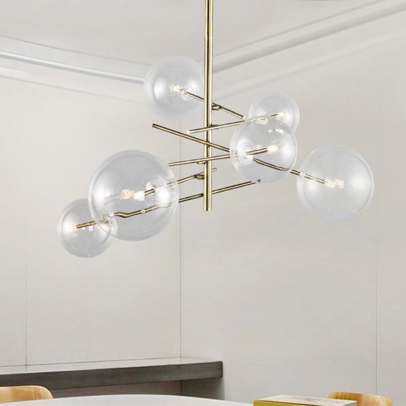 6-Head Nordic Glass Chandelier With Gold Finish For Dining Room