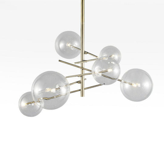 6-Head Nordic Glass Chandelier With Gold Finish For Dining Room