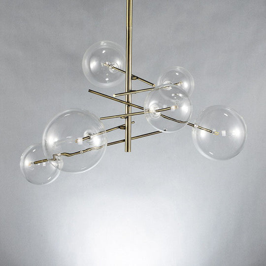 6-Head Nordic Glass Chandelier With Gold Finish For Dining Room