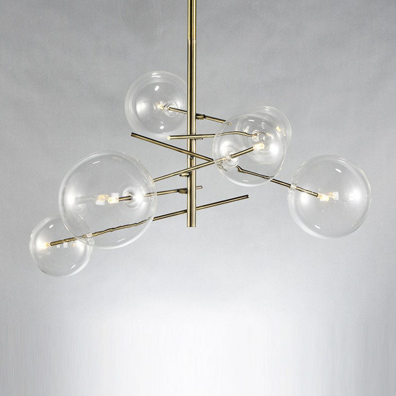 6-Head Nordic Glass Chandelier With Gold Finish For Dining Room