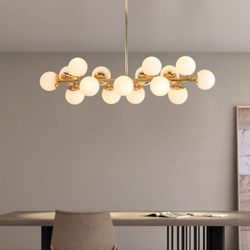 Modern White Glass Chandelier With 16 Lights - Elegant Pendant Light For Dining Room Gold