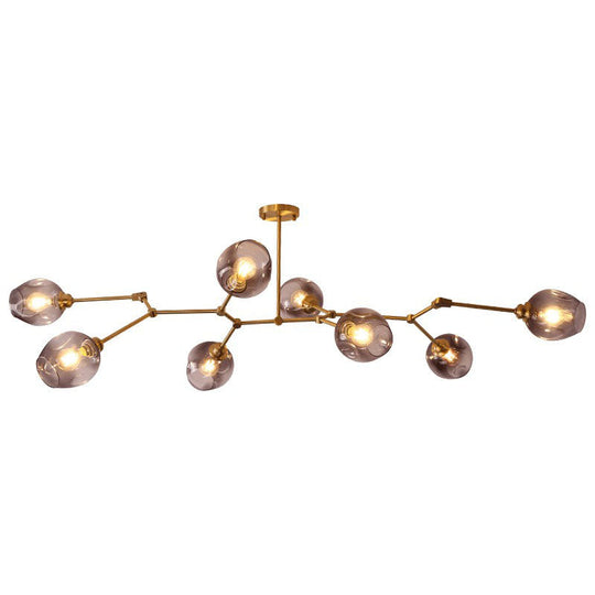 Postmodern Dimpled Glass 7-Light Gold Branch Chandelier - Adjustable And Ideal For Parlor Black