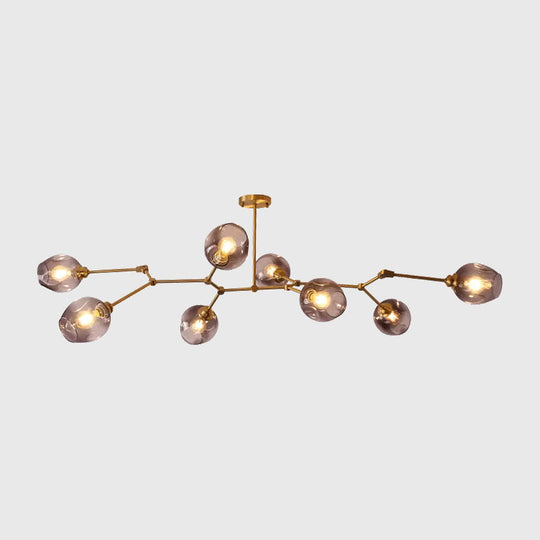 Postmodern Dimpled Glass 7-Light Gold Branch Chandelier - Adjustable And Ideal For Parlor