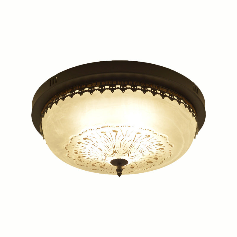 White Glass Flush Fixture With Traditional Design - 3/4 Lights Black Finish 14/18 Wide