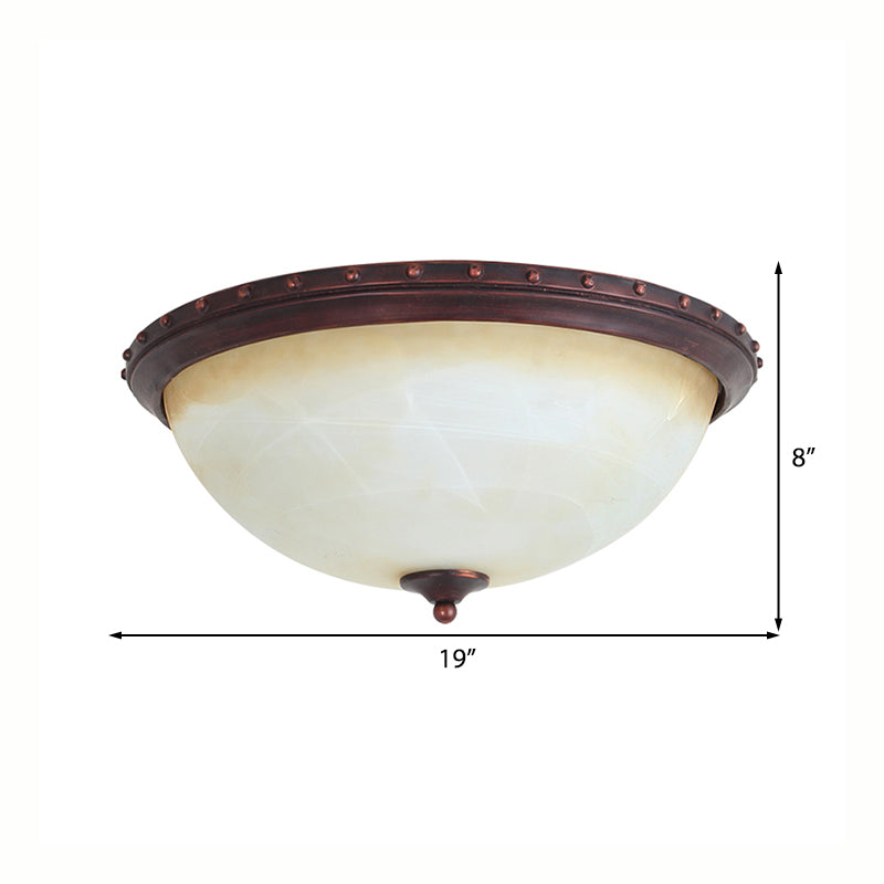 Bowl White Glass Ceiling Light With Traditional Flushmount Design - Bronze Finish 2/3 Lights Ideal