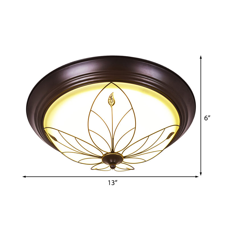 LED Frosted Glass Flush Mount Light Fixture - Traditional White Bowl Design for Corridor Ceiling Lighting in Warm/White Light, 13" or 19.5" Wide