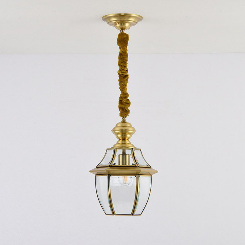 Antique Brass Oval Glass Pendant Light For Dining Room Ceiling / 6.5