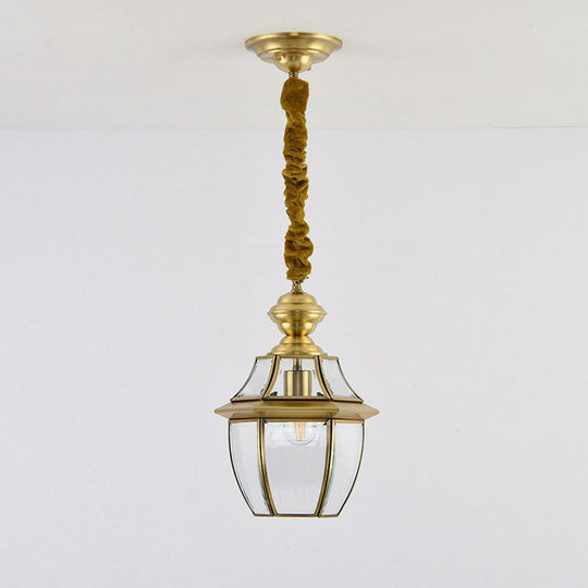 Antique Brass Oval Glass Pendant Light For Dining Room Ceiling / 6.5