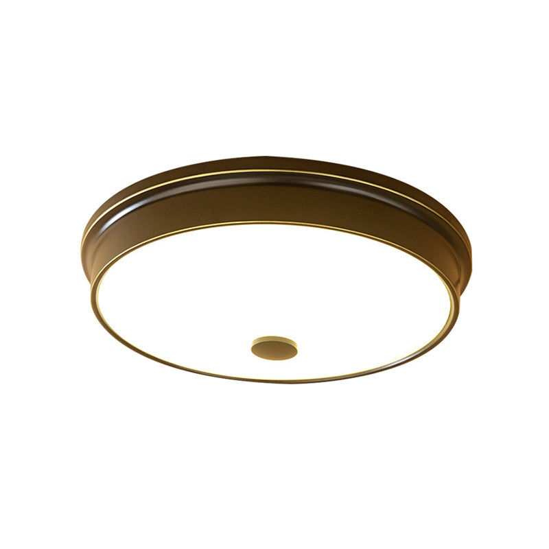 Traditional LED Bedroom Ceiling Light in Black/Gold with Round White Glass Flush Fixture, Multiple Sizes available - 11"/12.5"/16" W