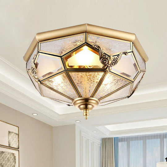 Antique Brass Dining Room Ceiling Lamp with Polygon Semi-Opaque Flush Mount Shade