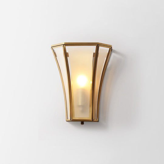 Antique Flared Shade Beveled Glass Wall Light - Single Corridor Lighting Fixture Textured White