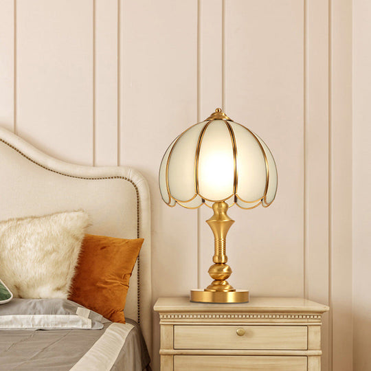 Brass Scalloped Nightstand Lamp - Elegant Beveled Glass Design Bedroom Table Lighting