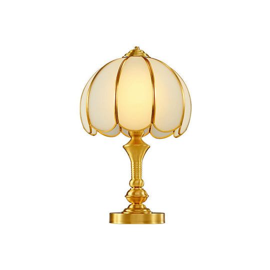 Brass Scalloped Nightstand Lamp - Elegant Beveled Glass Design Bedroom Table Lighting