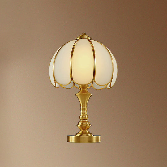 Brass Scalloped Nightstand Lamp - Elegant Beveled Glass Design Bedroom Table Lighting