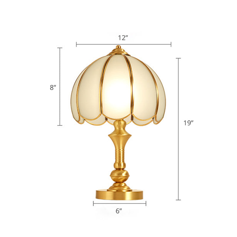 Brass Scalloped Nightstand Lamp - Elegant Beveled Glass Design Bedroom Table Lighting