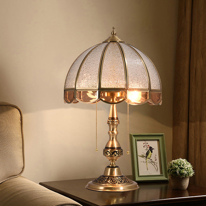 Traditional Brass Dome Table Light With Ripple Glass - 2 Bulbs For Living Room Nightstand