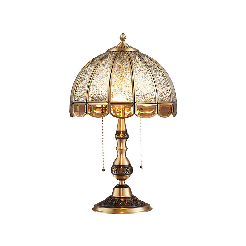 Traditional Brass Dome Table Light With Ripple Glass - 2 Bulbs For Living Room Nightstand