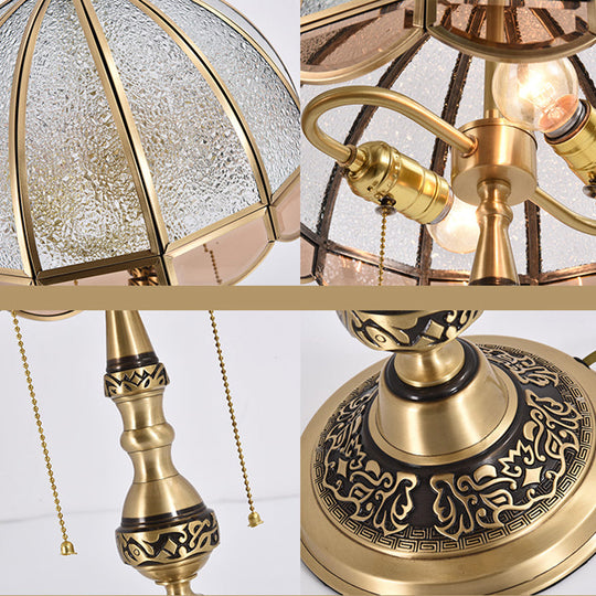 Traditional Brass Dome Table Light With Ripple Glass - 2 Bulbs For Living Room Nightstand